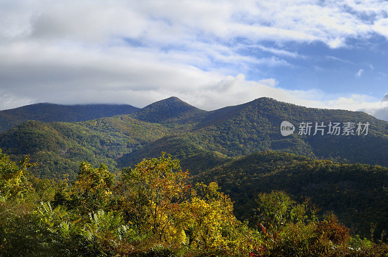 Tanbark Ridge俯瞰蓝岭公园大道，美国北卡罗莱纳州